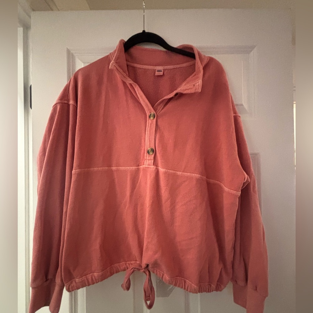 Old Navy Coral Pullover Half‑Button Sweatshirt